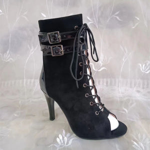 Latin jazee dance booties sexy peep toe lace-up booties sandals for party ballroom