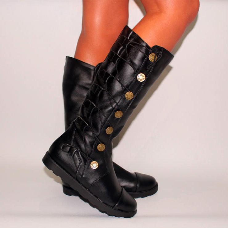 Medieval Retro Knee High Boots With Decorative Buttons