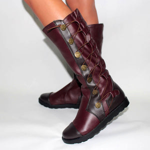 Medieval Retro Knee High Boots With Decorative Buttons