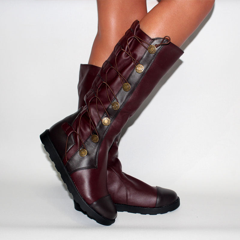 Medieval Retro Knee High Boots With Decorative Buttons