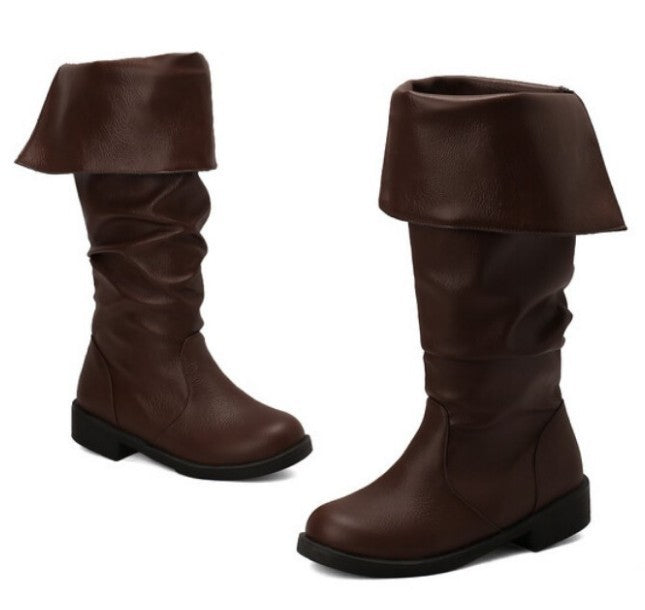 Medieval wrinkled fold over pirate boots male and female renaissance cosplay boots