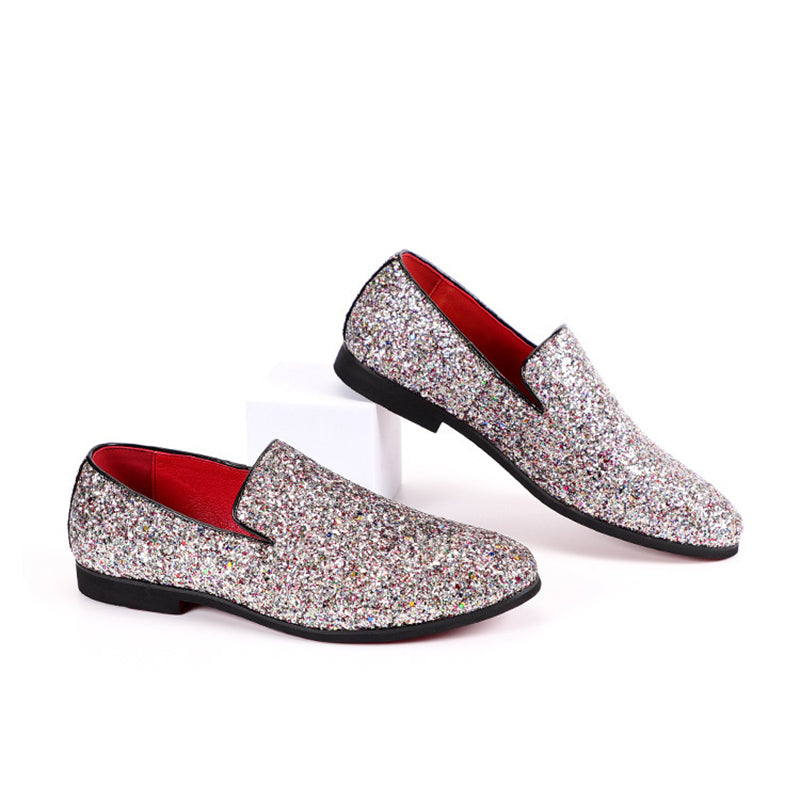 pink Men Fashion Sequins Slip On Loafers Party Shoes