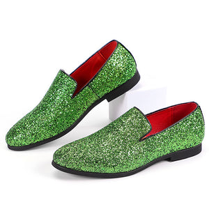 green Men Fashion Sequins Slip On Loafers Party Shoes