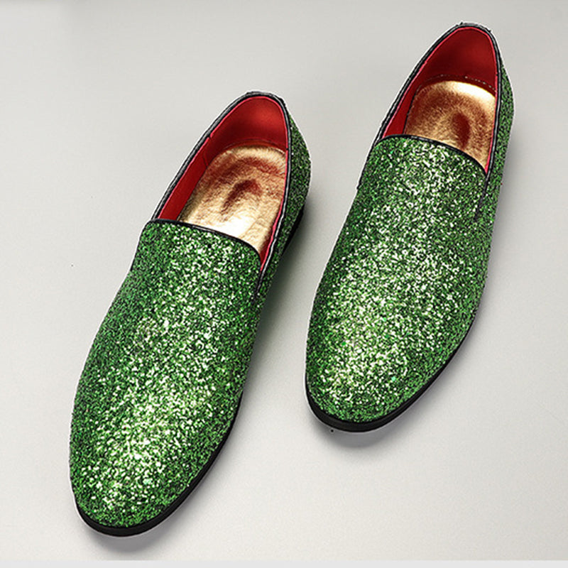 green Men Fashion Sequins Slip On Loafers Party Shoes