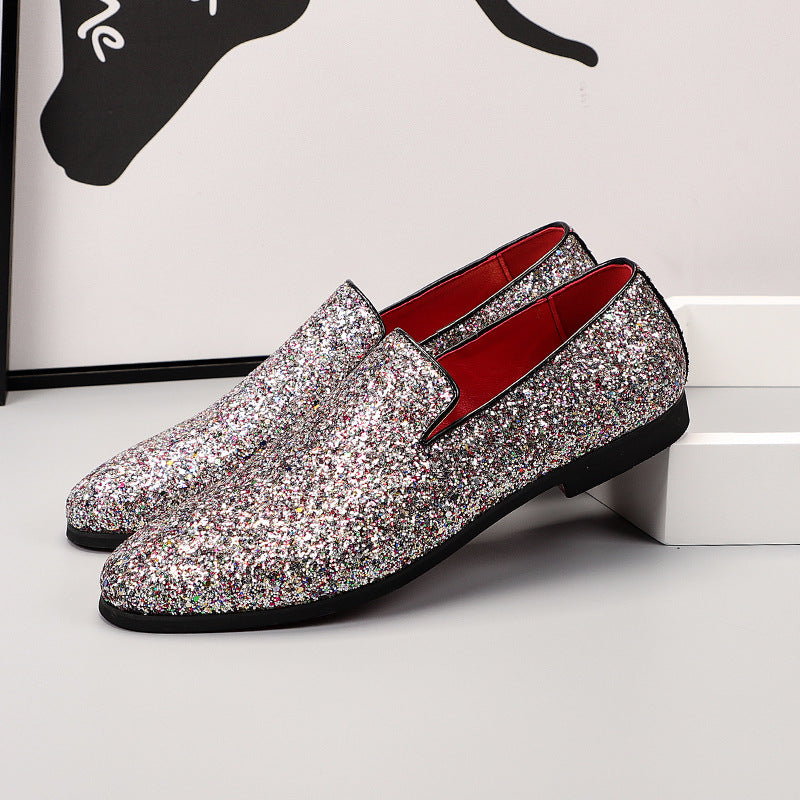 pink Men Fashion Sequins Slip On Loafers Party Shoes