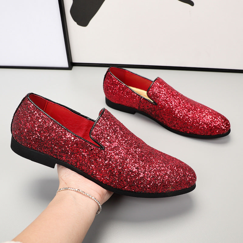 red Men Fashion Sequins Slip On Loafers Party Shoes