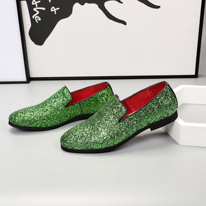 green Men Fashion Sequins Slip On Loafers Party Shoes