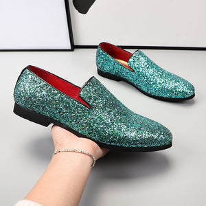 teal green Men Sequins Slip-On Loafers For Prom Party