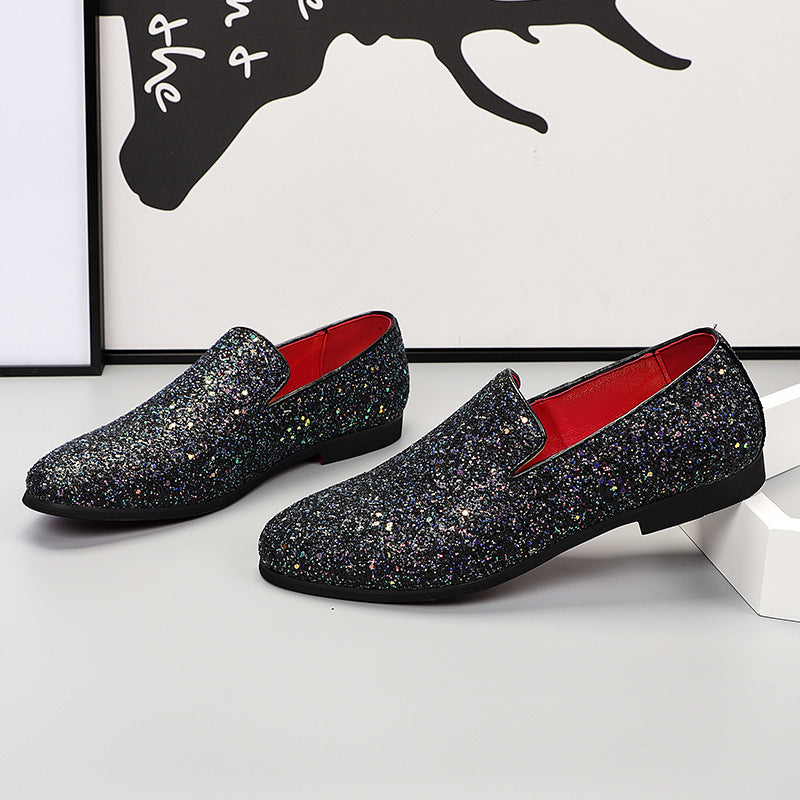 black-gold Men Sequins Slip-On Loafers For Prom Party