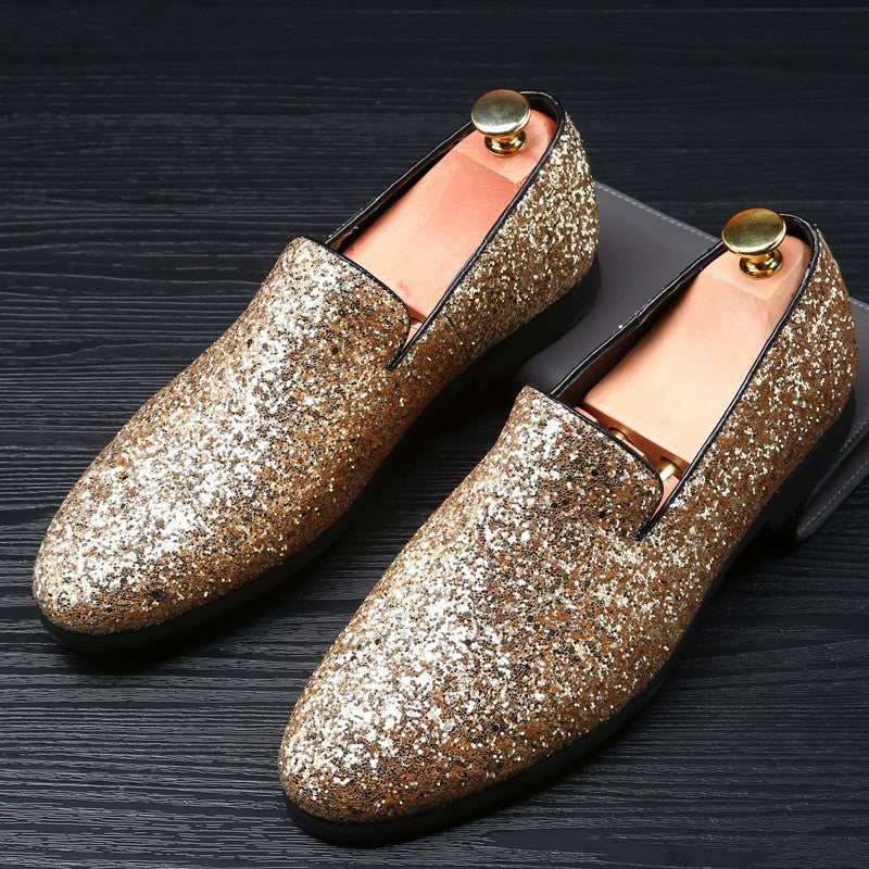 gold Men Sequins Slip-On Loafers For Prom Party