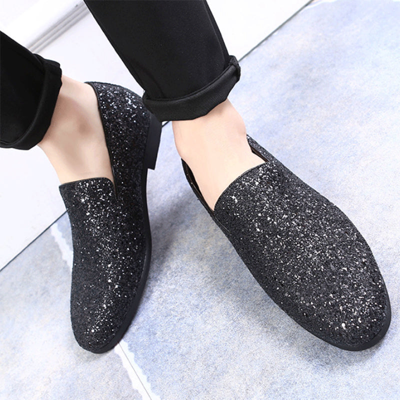 black Men Sequins Slip-On Loafers For Prom Party