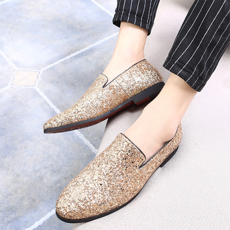 gold Men Sequins Slip-On Loafers For Prom Party