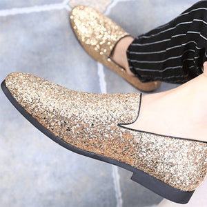 gold Men Sequins Slip-On Loafers For Prom Party