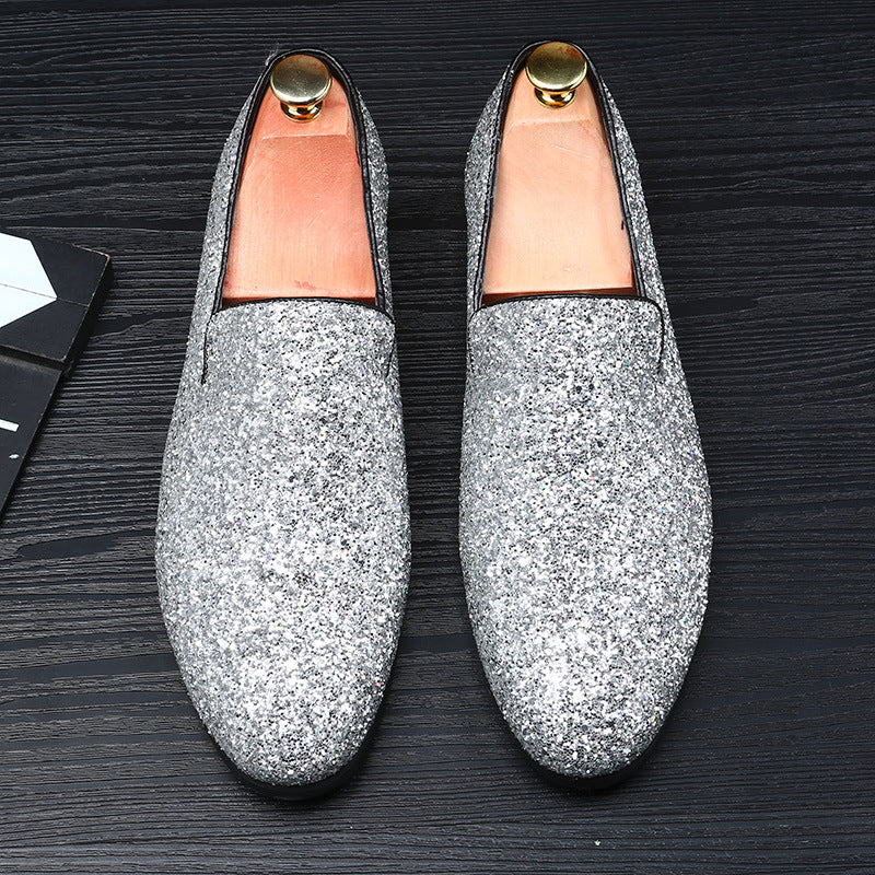 silver Men Sequins Slip-On Loafers For Prom Party