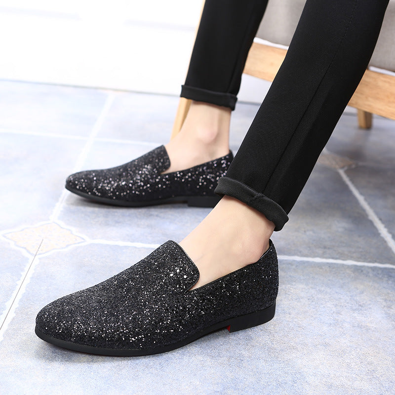black Men Sequins Slip-On Loafers For Prom Party