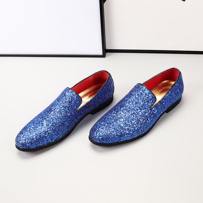 blue Men Sequins Slip-On Loafers For Prom Party