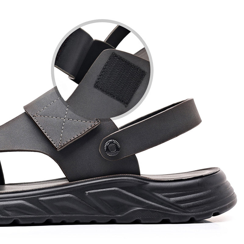 black Men's 2-in-1 Non-Slip Beach Slides & Driving-Ready Shoes Open Toe
