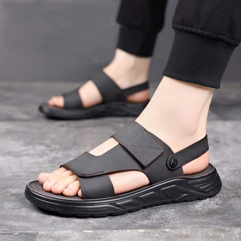 black Men's 2-in-1 Non-Slip Beach Slides & Driving-Ready Shoes Open Toe