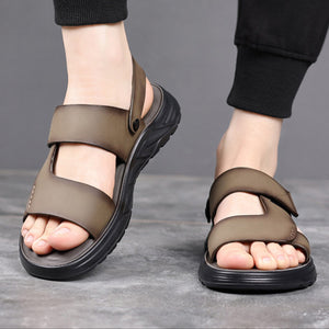 khaki Men's 2-in-1 Non-Slip Beach Slides & Driving-Ready Shoes Open Toe