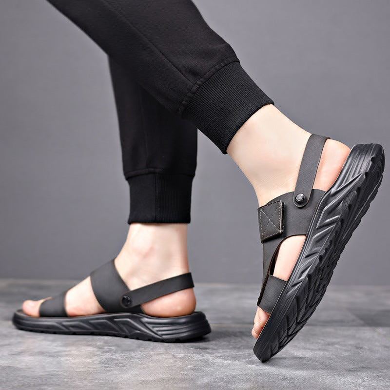 black Men's 2-in-1 Non-Slip Beach Slides & Driving-Ready Shoes Open Toe