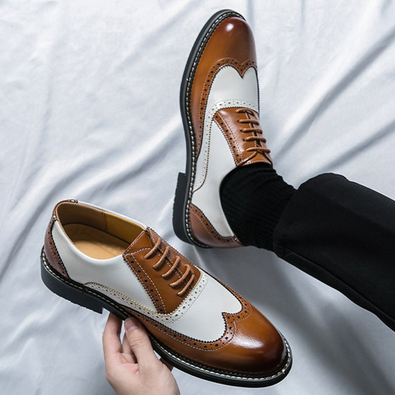 brown Men's 2 Tones Wingtip Oxfords Shoes