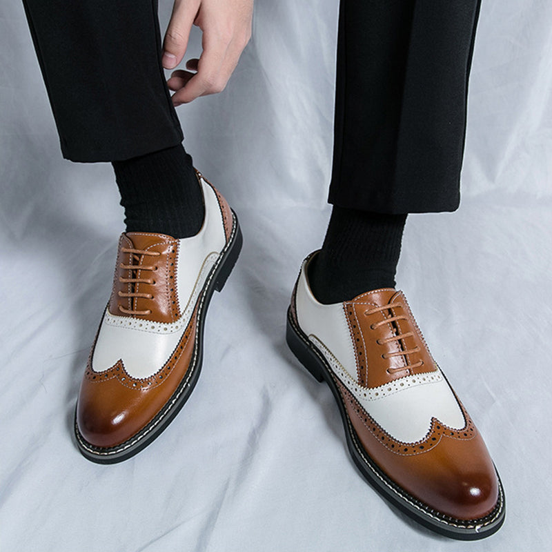 brown Men's 2 Tones Wingtip Oxfords Shoes