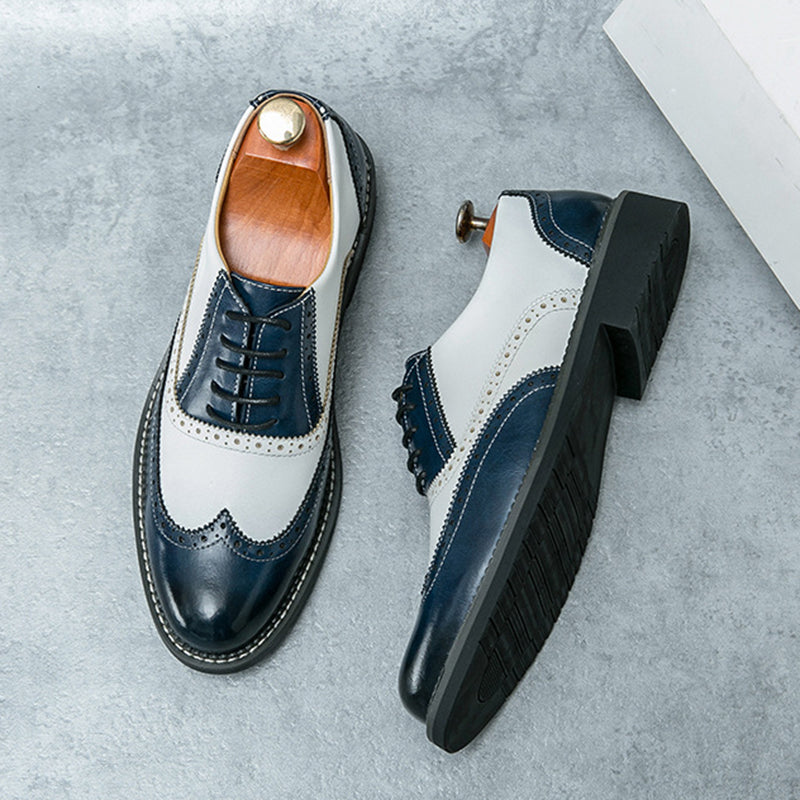 blue Men's 2 Tones Wingtip Oxfords Shoes