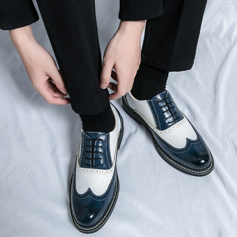 blue Men's 2 Tones Wingtip Oxfords Shoes