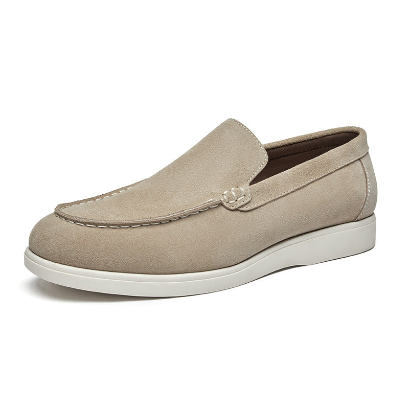 beige Men's Brushed Suede Slip-On Loafers