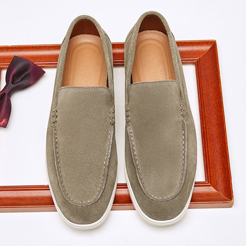 khaki Men's Brushed Suede Slip-On Loafers