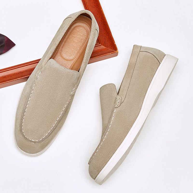 beige Men's Brushed Suede Slip-On Loafers