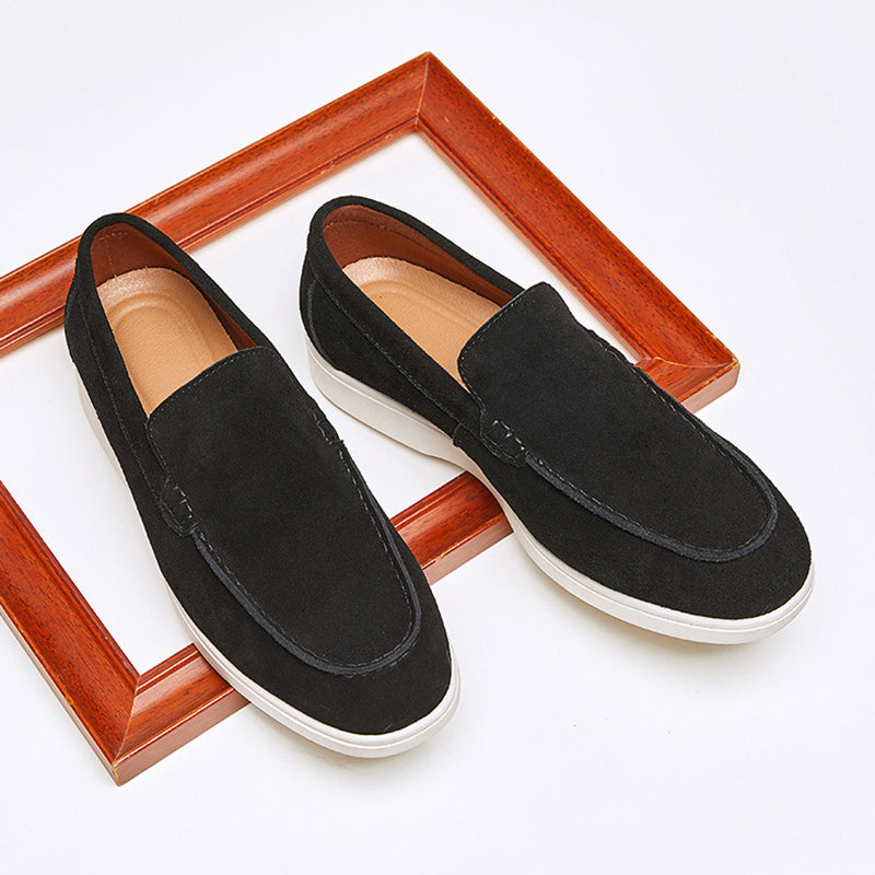 black Men's Brushed Suede Slip-On Loafers
