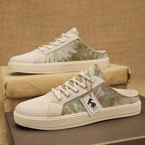 beige Men's Canvas Slip-On Shoes for Summer
