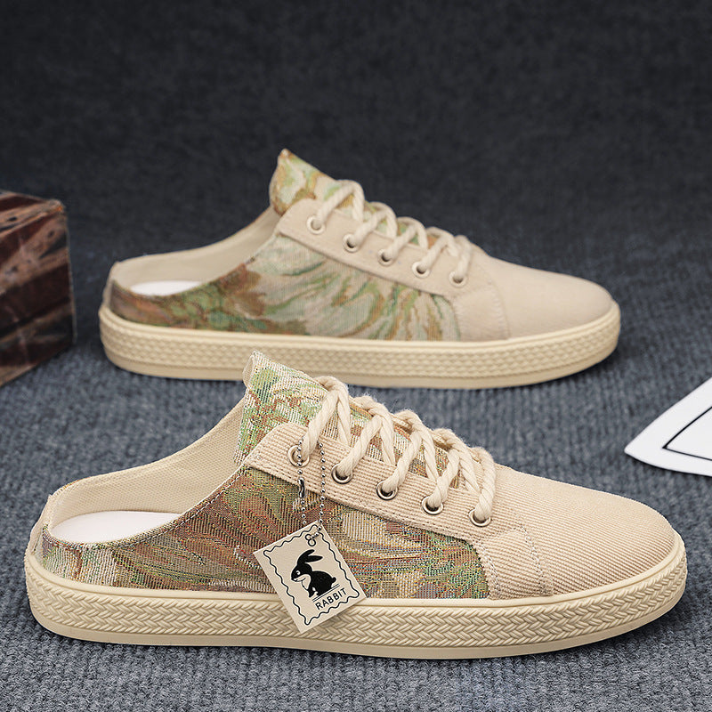 beige Men's Canvas Slip-On Shoes for Summer
