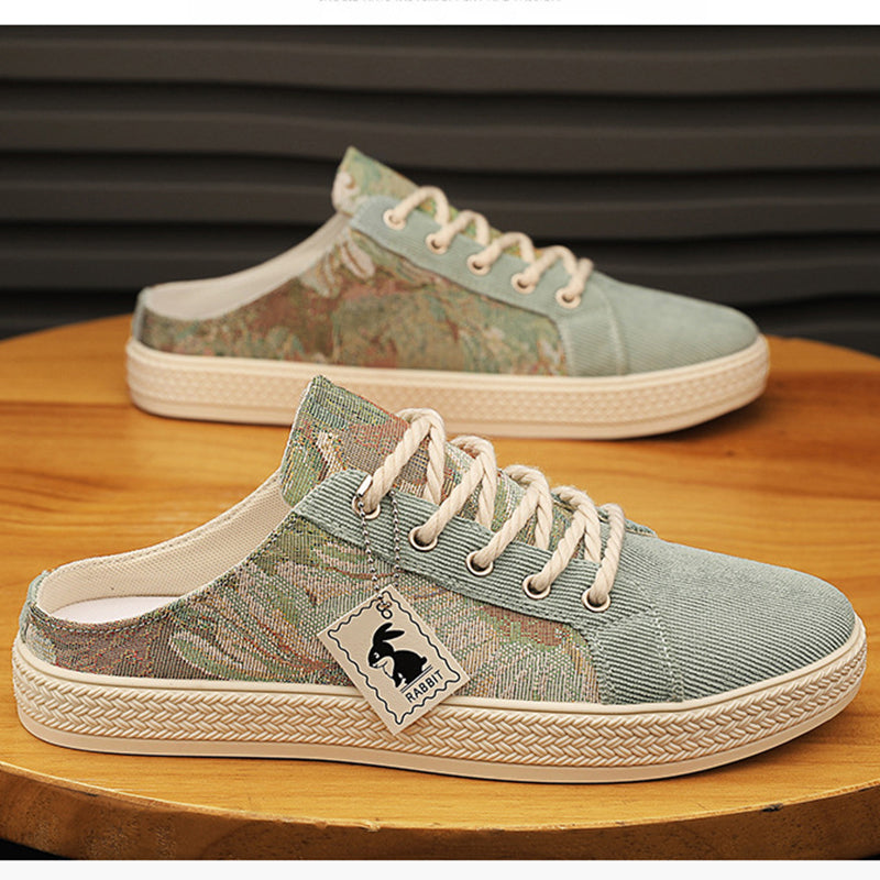 green Men's Canvas Slip-On Shoes for Summer