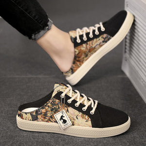 black Men's Canvas Slip-On Shoes for Summer
