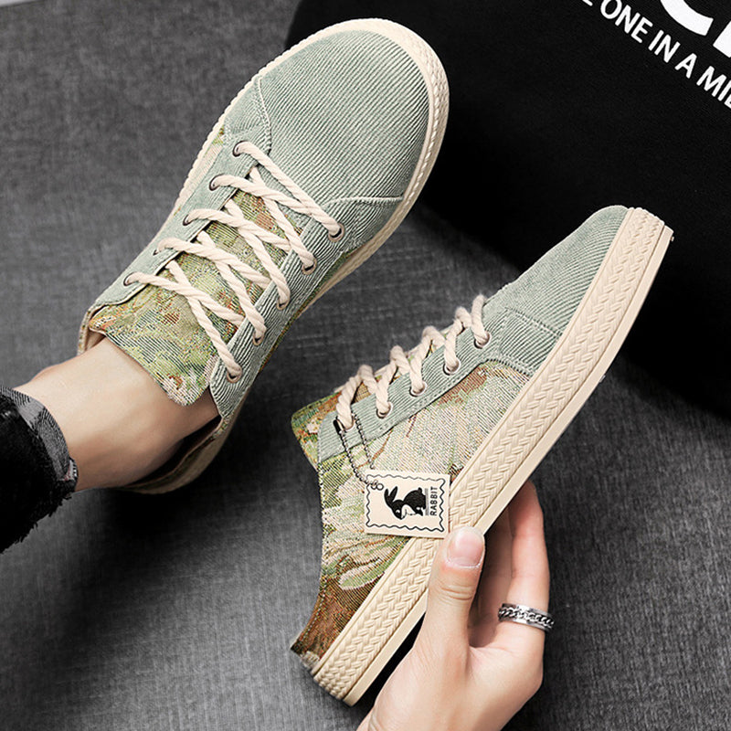green Men's Canvas Slip-On Shoes for Summer