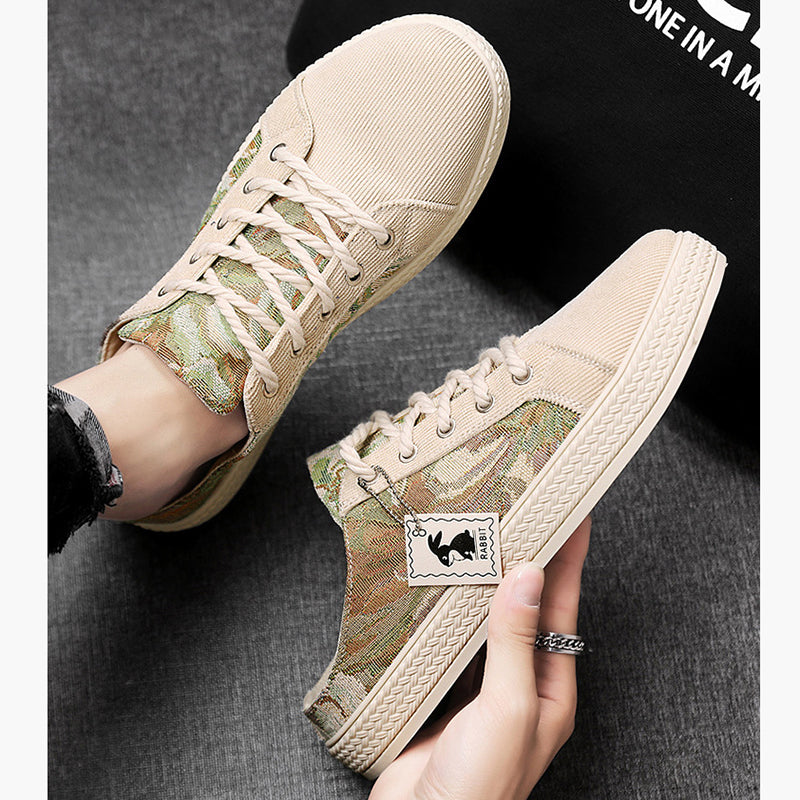 beige Men's Canvas Slip-On Shoes for Summer