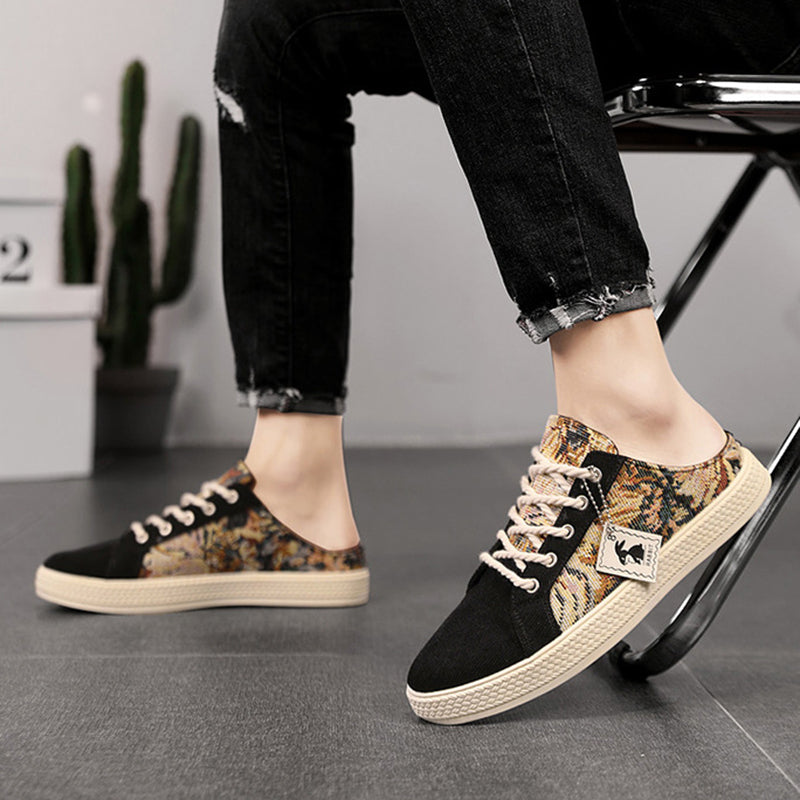 black Men's Canvas Slip-On Shoes for Summer