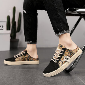 black Men's Canvas Slip-On Shoes for Summer
