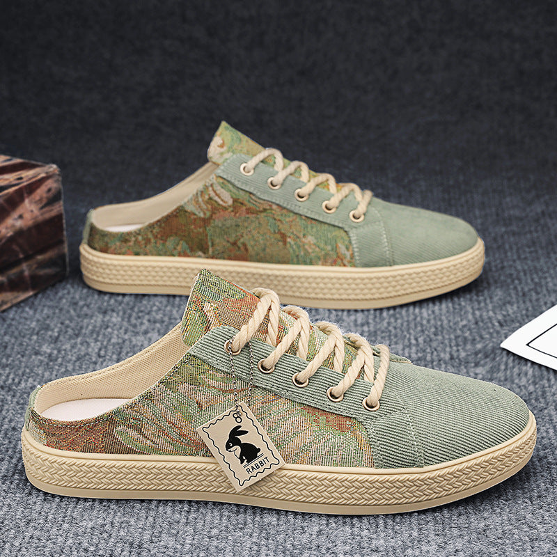 green Men's Canvas Slip-On Shoes for Summer