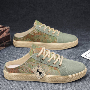 green Men's Canvas Slip-On Shoes for Summer