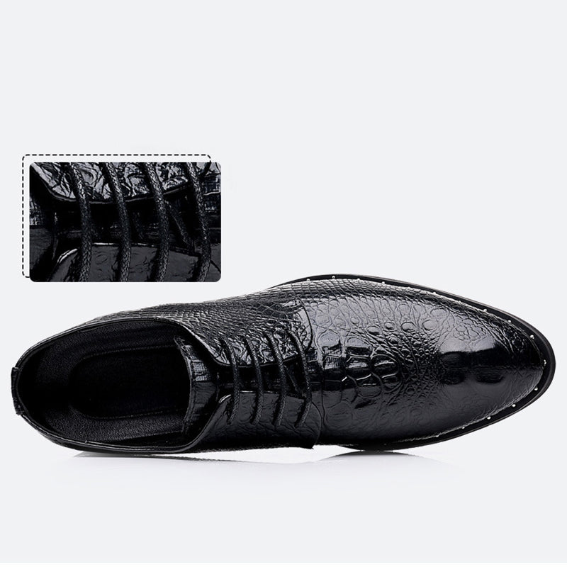 black Men's Croc-effect lace-up dress shoes