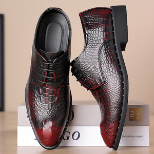 Burgundy Men's Croc-effect lace-up dress shoes