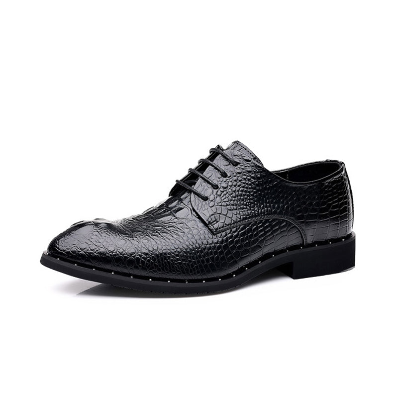 black Men's Croc-effect lace-up dress shoes