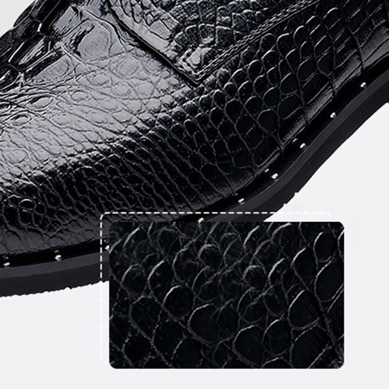 black Men's Croc-effect lace-up dress shoes