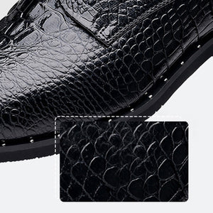 black Men's Croc-effect lace-up dress shoes
