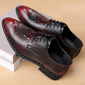 Burgundy Men's Croc-effect lace-up dress shoes