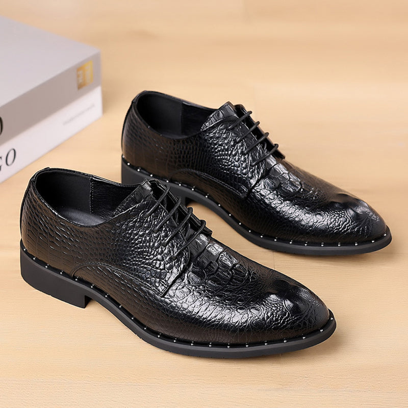 black Men's Croc-effect lace-up dress shoes