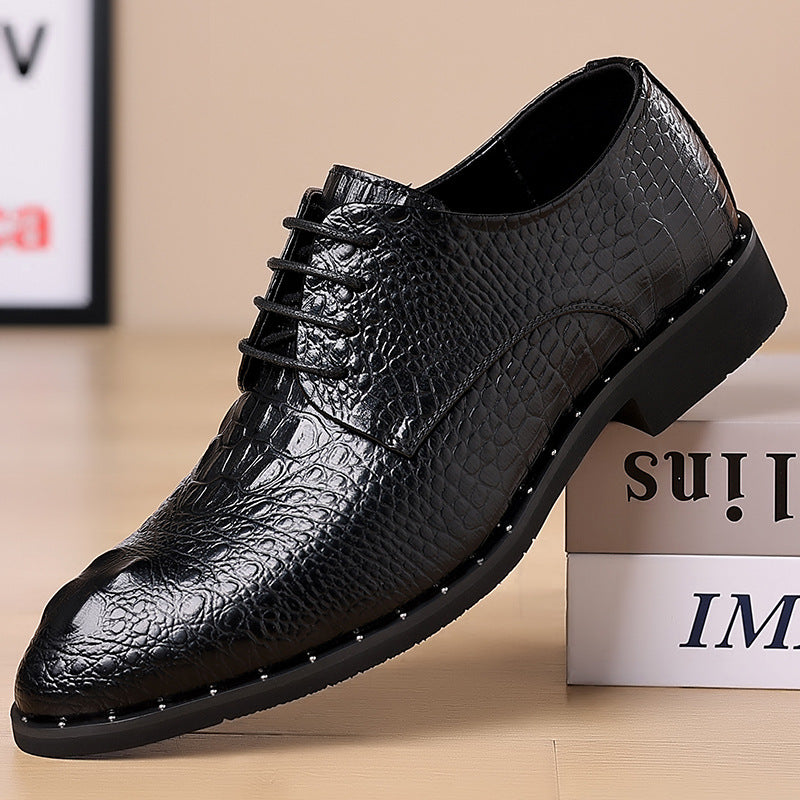 black Men's Croc-effect lace-up dress shoes
